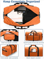 80L EXTRA LARGE Duffle Bag for Travel, 26" Foldable Travel Duffel Bag with Shoe Compartment for Men Women, Waterproof & Tear Resistant (Orange, EXTRA LARGE, 80L)