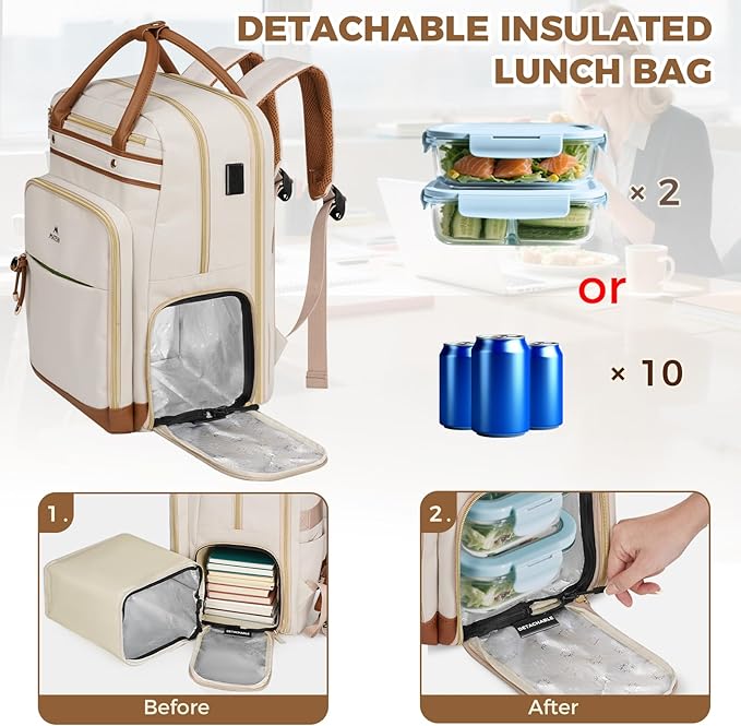 MATEIN Teacher Work Backpack with Lunch Compartment Detachable, 15.6 Inch Laptop Backpack with Organized Pocket, College Computer Backpacks Meal Prep Bag Gift for Women Nurse Commute Office