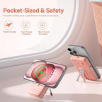 Magnetic Portable Charger Built-in Cables,10000mAh Fast Charging Wireless Charger Station External Battery Pack Slim Pocket Size Power Bank with Stand Compatible with iWatch, iPhone