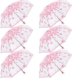 6 Pack Cherry Blossom Umbrella Clear Folding Travel Transparent Floral Rain Umbrellas For Adult Kids Girls Romantic Flower Wedding Decoration Auto Open Umbrella