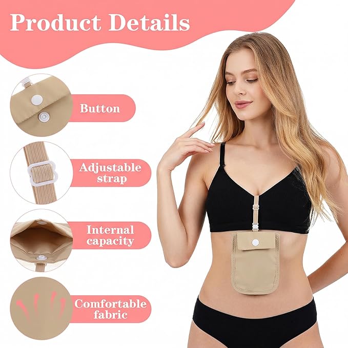 Undercover Bra Wallet, Hidden Travel Pouch with Adjustable Elastic Strap, Secret Stash Pocket for Passport, Credit Cards, Money and Valuables (Khaki)