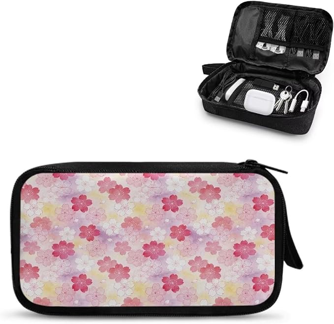 Cherry Blossoms Electronic Organizer Travel Cable Organizer Bag Portable Pouch Electronic Accessories Carry Case for Tech Accessory Phone Power Bank Cable Cord Charger