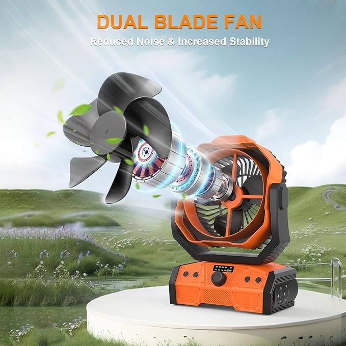 Portable Rechargeable Fan, 3-in-1 Camping Fan with 20000mAh Battery Powered, LED Lights, USB C, Remote Auto Oscillating for Indoor, Tent, Travel, Car, BBQ, Fishing, Camping Essentials