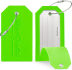 BlueCosto - Luggage tags - large, green, 5 pieces - PVC luggage tags with privacy screen and stainless steel wire loops - personalized luggage identification for travel - name labels for backpacks