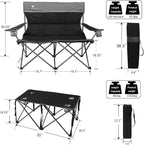 Camping Chair Set of 3, Outdoor Folding Camping Chairs for Heavy People with Cup Holder & Carry Bag,Collapsible Chair Include One Sofa Chair and Two Single Chair,Support up to 500lbs