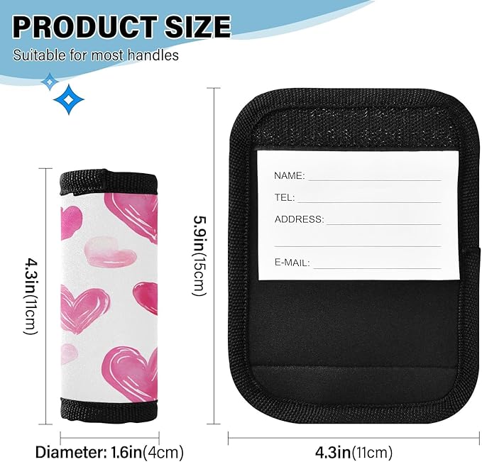 Pink Heart-Shaped Luggage Handle Wrap for Suitcase Luggage Tags Handle Covers Identifiers Soft Decorations Travel Accessories 2 Pack