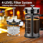 YMMIND French Press Coffee Maker (21oz 600ML 3-4Cup) Coffee Press, with 4 Filters System, Heat Resistant Thickness Borosilicate Glass, Cold Brew Coffee Tea Pot Gifts (Bright Black)