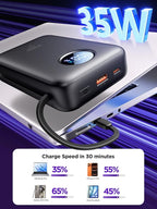 Aioneus Portable Charger, 35W PD Fast Charging Power Bank 20000mAh, Battery Pack with Built in Lightning & USB-C Cables, Powerbank for iPhone 17 16 15 14 iPad Samsung Android Tablet MacBook