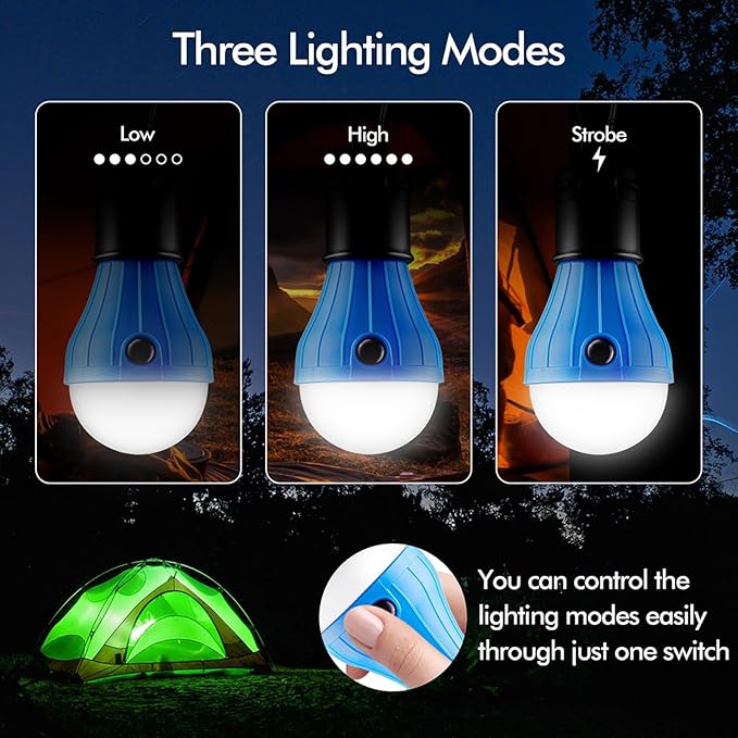 FLY2SKY Tent Lamp Portable LED Tent Lights Blue 5 Packs Hook Hurricane Emergency Lights LED Camping Lights Bulb Camping Tent Lanterns Camping Equipment for Camping Hiking Backpacking Fishing Outage