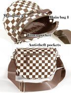 Black and White Checkered Crossbody Bag Bum Bag for Women,Spacious Checkered Purse Fanny Packs Belt Bag