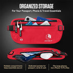VENTURE 4TH Money Belt for Travel – Slim Hidden Under-Clothes RFID Blocking Anti-Theft Passport Holder & Travel Wallet Pouch for Men & Women to Protect Cash, Cards & Documents (Red)