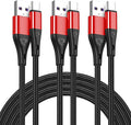 USB Type C Cable Fast Charging,3pack 10ft Premium Nylon Braided 3A Rapid Charger Quick Cord,Type C to A Cable Compatible for Samsung Galaxy S21 S20 S10 S9 S8 Plus,Note 20 10 9 8, LG V50 V40 G8（Red）