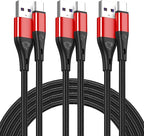 USB Type C Cable Fast Charging,3pack 10ft Premium Nylon Braided 3A Rapid Charger Quick Cord,Type C to A Cable Compatible for Samsung Galaxy S21 S20 S10 S9 S8 Plus,Note 20 10 9 8, LG V50 V40 G8（Red）