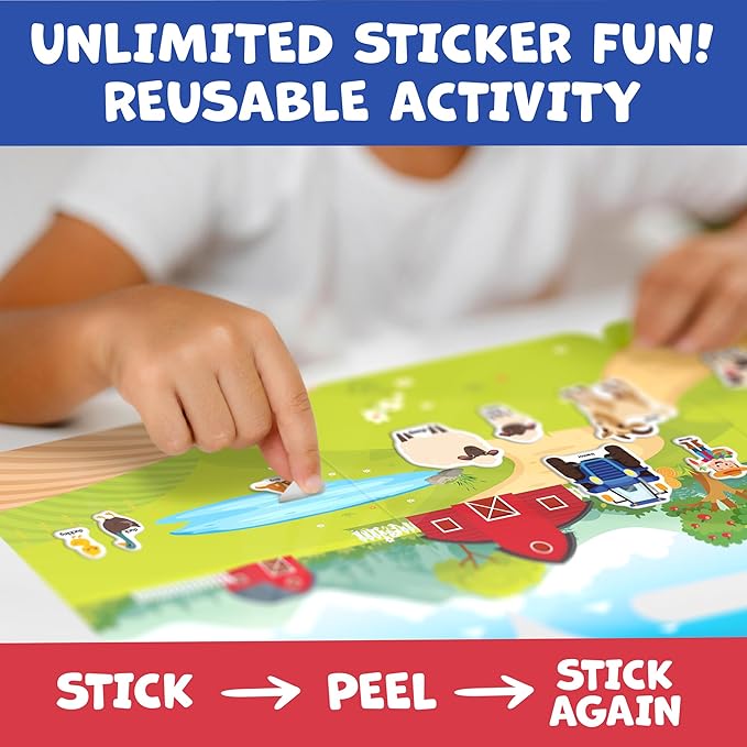 Reusable Sticker Books for Toddlers 1-3, Stickers for Toddlers 2-4 Years - Stickers for Kids Airplane Toys for Toddler 1-3, Toddler Travel Toys - Reusable Sticker Book Birthday Gifts for Boys Girls