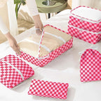 KPX 8 Set Packing Cubes for Travel, Luggage Packing Organizers Accessories Large Toiletries Bag for Clothes Shoes Cosmetics (8Set-Rose Checkered)