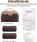 BOYATU Travel Makeup Bag Organizer Cosmetic Bag: 3 Pcs Set Make up Bags for Women with Handle - Waterproof Vegan Leather Toiletry Bags Travel Essentials Pouch with Compartments (A-03-Brown)