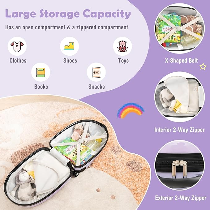 Goplus Kids Luggage, 16’’ Carry On Suitcase with Wheels, Waterproof Hard Shell, Lightweight Rolling Luggage for Travel, Birthday Gifts for Toddlers, Children, Boys, Girls (Purple-Unicorn)