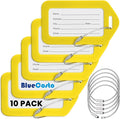 BlueCosto - Luggage Tags - Yellow, 10 Pack - Suitcase Tags with Name ID Card & Heavy-Duty Metal Wire Loops - Bright Colored PVC Identifiers for Travel Baggage - Backpack Name Labels