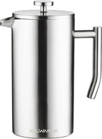 Belwares French Press Coffee Maker - 50oz 6-Cup Capacity, 304 Stainless Steel Coffee Press, Double Wall Insulation Heat Retention, 4-Level Filtration Smooth Ground-Free Coffee, 2 Extra Filters, Silver