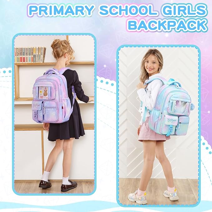 PIG PIG GIRL Kids Backpack for Girls - School Bags for Middle School Students - Book Bag for Elementary Primary - Blue