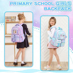 PIG PIG GIRL Kids Backpack for Girls - School Bags for Middle School Students - Book Bag for Elementary Primary - Blue