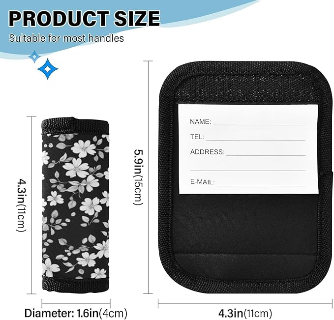 2Pcs Luggage Handle Wrap Suitcase Identifier Handle Covers Tags Soft Travel Bags Luggage Handle Gripper Accessories for Airplane Flying White Flower