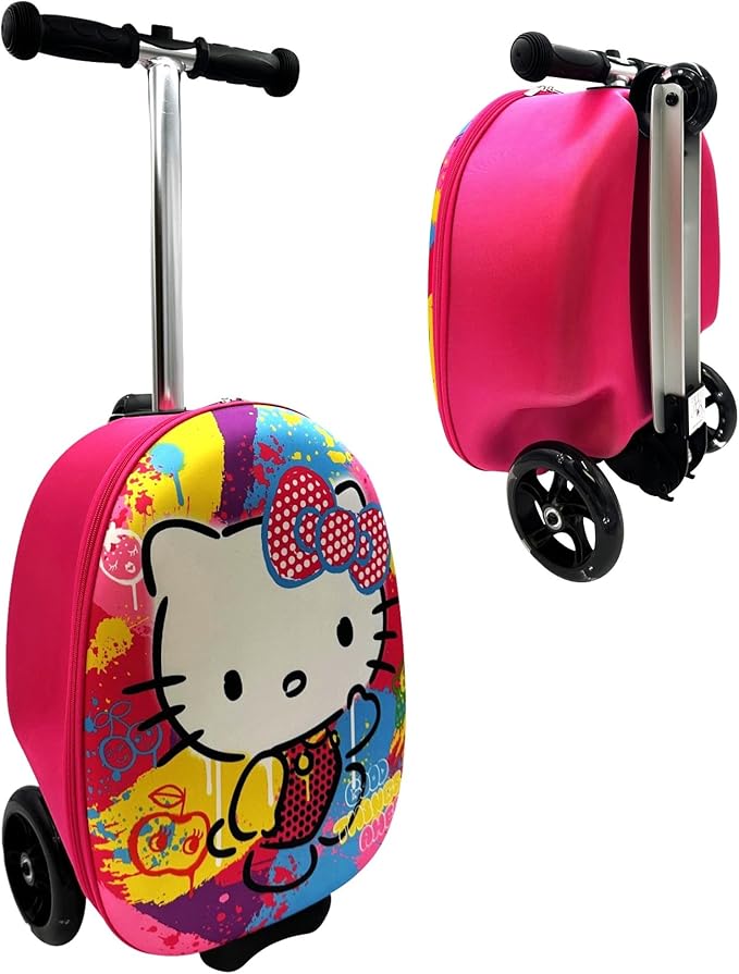 Fast Forward Hello Kitty 18" Ride-On Suitcase Scooter - Lightweight Carry-On Foldable Scooter Luggage