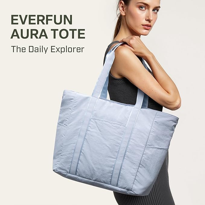 Everfun Large Tote Bag for Women, Ultra Soft Gym Tote, Everyday Yoga Washable Bag with Zipper, Travel, Beach, Laptop Work