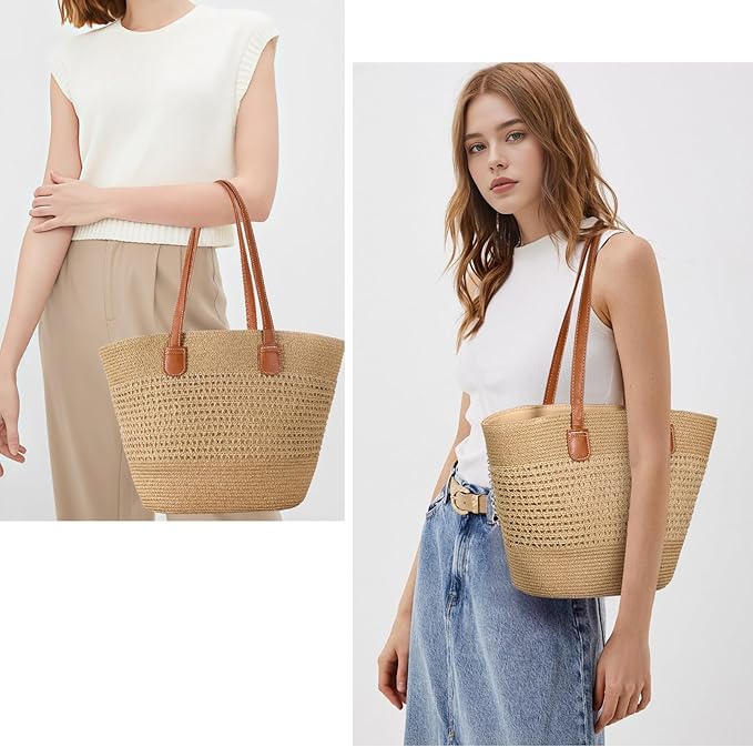Trifabricy Beach Bags for Women, Large Beach Bag, Woven Straw Tote Bags Waterproof, Weaving Swim Shopping Travel Bag