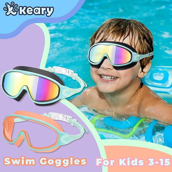Keary 2 Pack Kids Swim Goggles for 3-15 UV Protection Anti-Fog Pool Water Swimming Goggles For Boys Girls Youth Toddler