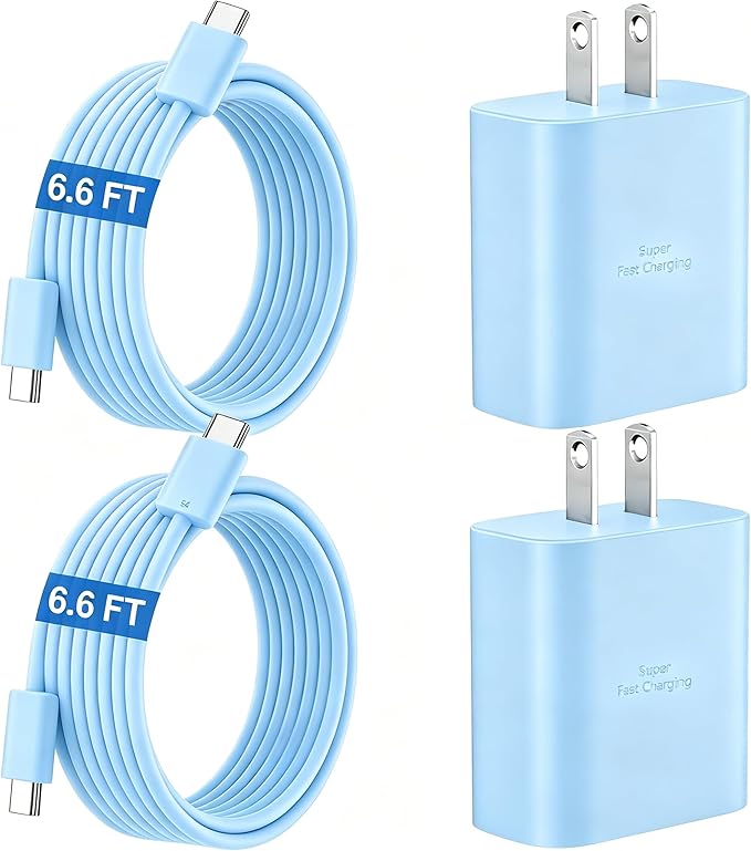 45W Super Fast Charger USB C Android Phone Type C Charger Fast Charging Block with 6.6FT Cord for Samsung Galaxy S26/S26 Ultra/S26+/S25 Ultra/S25/S24 Ultra/S24/S23 Ultra/S22/S21/S20/Note 10, Blue