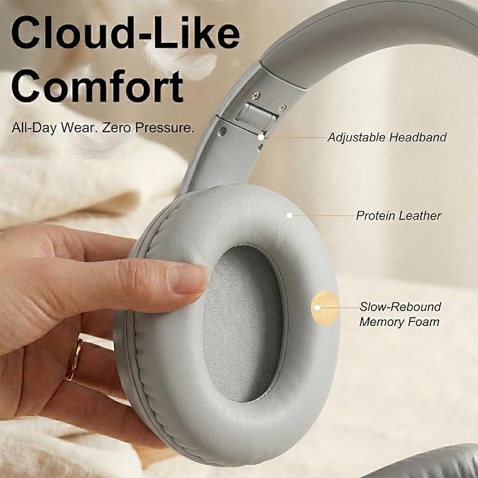 Wired Headphones, Premium Over-Ear Headset with Hi-Fi Stereo Sound, Noise-Isolating Ear Cushions, Lightweight Comfortable Design, Tangle-Free Cable, Ideal for Work & Daily Commute (Silver)