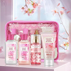 Bath and Body Gift Set for Women and Girls, 4PC Travel Size Self Care Spa Kit with Body Scrub, Shower Gel, Body Lotion & Mist, Japanese Cherry Blossom Floral Scent, Gift for Teens Mom Bride