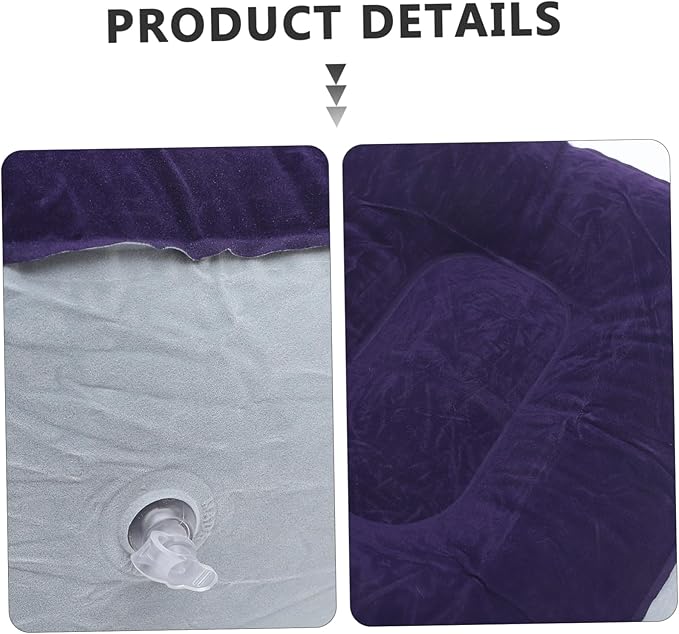 Inflatable Foot Rest Pillow Flocking PVC Travel Cushion for Airplane Train Car Comfortable Foot Massage Stool for Outdoor Trips Grey Blue