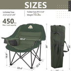 Colegence Oversized XL Padded Camping Chair Set of 2 Wide Heavy Duty Lawn Chairs Support 450 LBS Portable Folding Gaint Plus Camp Chair for Outdoor Outside Sports Baseball Soccer-Green