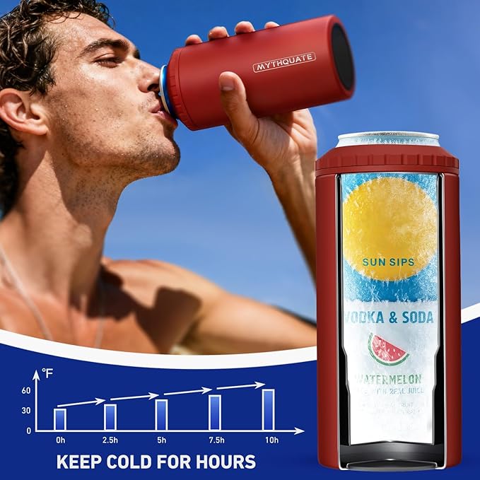 3 in 1 Slim Can Cooler for 12 OZ Skinny Can, Regular Can & Beer Bottle - Keep Cold for 6 Hours - Double Walled Insulated Stainless Steel Vacuum Beverage Can Insulator