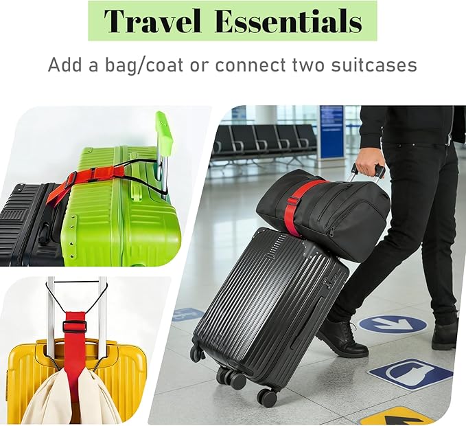 Multi Use Strong Adjustable Luggage Connector Straps for Suitcases,2 Pack Flexible Luggage Accessories Elastic Fastening Bag Strap (Red)