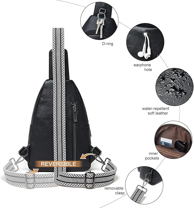 LATMAP 7L Sling Bag For Women Men Backpack Fanny Pack Crossbody Chest Travel Shoulder Belt Bags Purse Handbag PU Leather