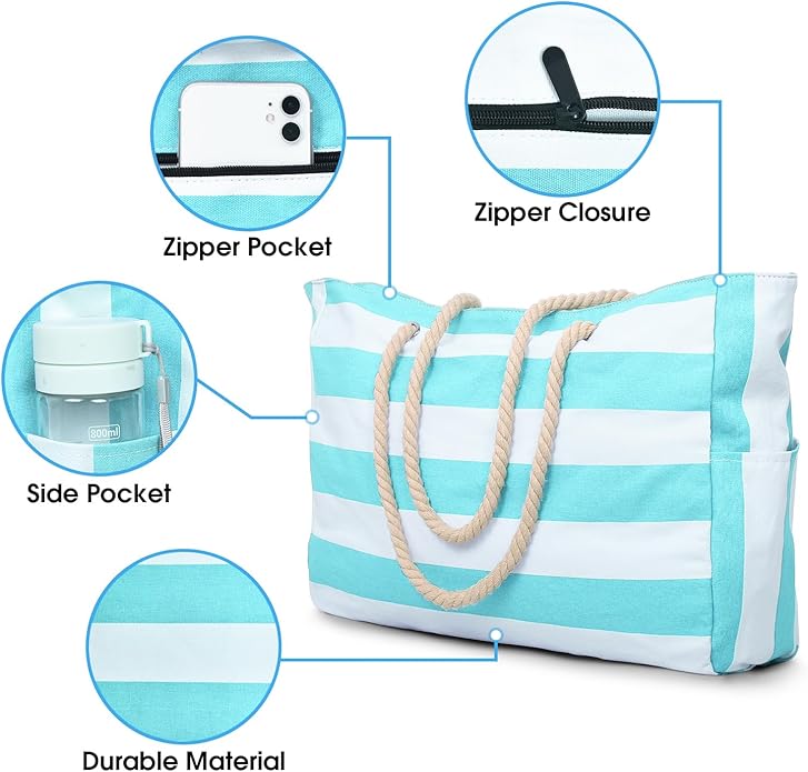 Becokan Beach Bags for Women Large Waterproof Beach Tote Bag Zipper Beach Bags Waterproof Sandproof Swim Pool Bag Large Tote