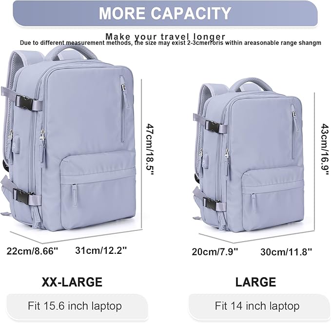 WONHOX Large Travel Backpack Women, Carry On Backpack, Hiking Backpack Waterproof Outdoor Sports Rucksack Casual Daypack with USB Charging Port Shoes Compartment, Taro Purple