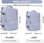 WONHOX Large Travel Backpack Women, Carry On Backpack, Hiking Backpack Waterproof Outdoor Sports Rucksack Casual Daypack with USB Charging Port Shoes Compartment, Taro Purple