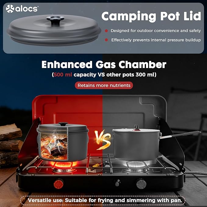 Alocs Camping Cookware Set Camping Gear, Compact Camping Pots and Pans Set, Durable Hard Alumina Camping Cooking Set for Outdoor Backpacking Camping Hiking Picnic, Included Mesh Carry Bag