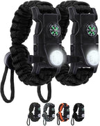 Survival Bracelets, Paracord Bracelets (2 pcs) with Loud Whistle Light Flint, Adjustable Compass Bracelet for Outdoor Camping Hiking Fishing Hunting, Multitools Tactical Gear, Bearable 300 lb