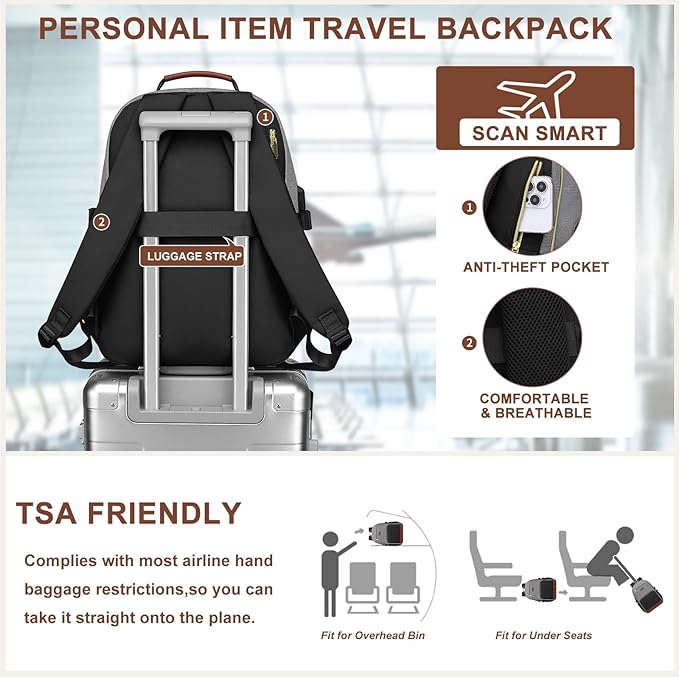 Focdod Laptop Backpack for Women Bookbag: 17 inch Work Backpacks with Pouch Pocket for Large Capacity Cup & USB Charger College Book Bag Travel Business Nurse Teacher Bookbags Anti-theft Back Pack