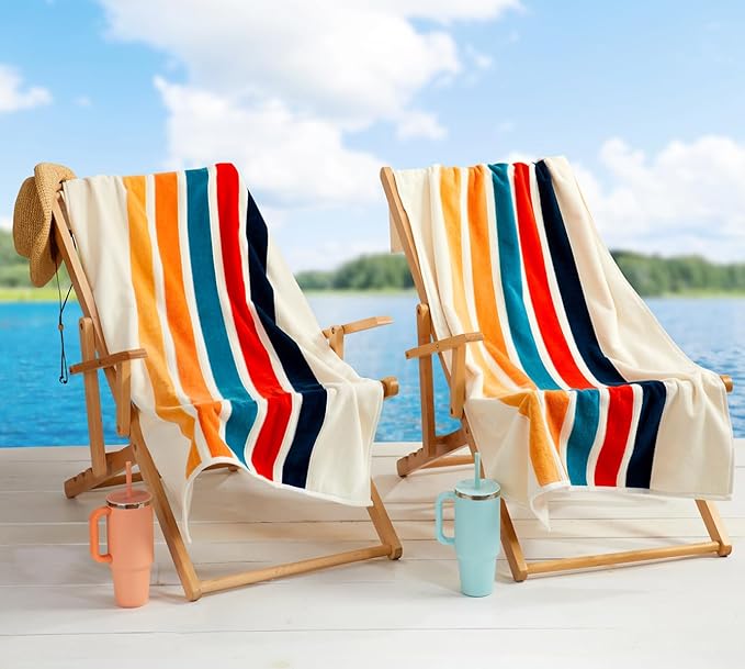 Loon & Lake Luxury Oversized Beach Towels - Retro Stripes| Oversized 40" x 70" | Crafted from 100% Combed Cotton | Ultra Plush & Super Soft | Retro Collection 1977