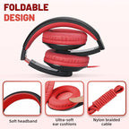 rockpapa Comfort Kids Headphones for School, Lightweight Foldable Portable Childs Boys Girls Teens Headphones Wired 3.5mm with 4.9ft Cord for Travel Airplane Tablet Phone Pad Laptop Black/Red