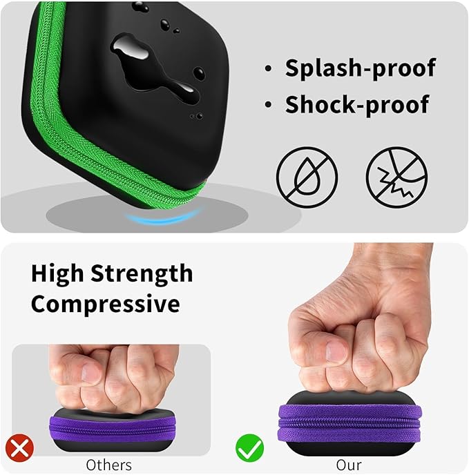 2Pack Square Earbud Case Portable EVA Carrying Case Storage Bag Cell Phone Accessories Organizer with Carabiner for Earphone, Earbud, Earpieces, SD Memory Card, Camera Chips-Purple/Green