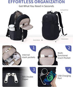 ECOHUB 17" Laptop Backpacks with Laptop Compartment Work Backpack Women Lightweight & Water Resistant Travel Backpack,Black