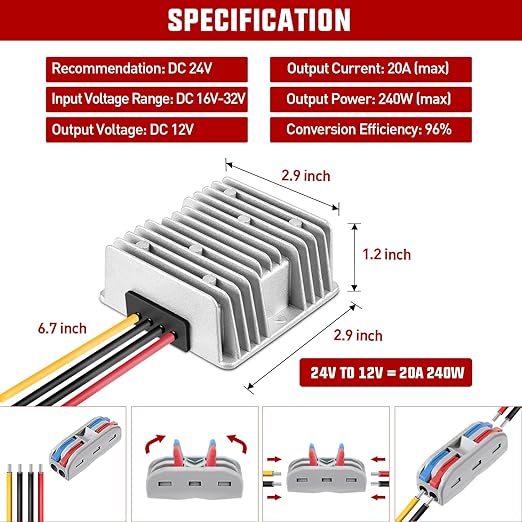 Nilight 24V to 12V Voltage Converter 240W 20A Regulator Step Down to 12VDC Waterproof DC Convert Reducer Power Supply Transformer Module for Golf Cart Scooters Trucks