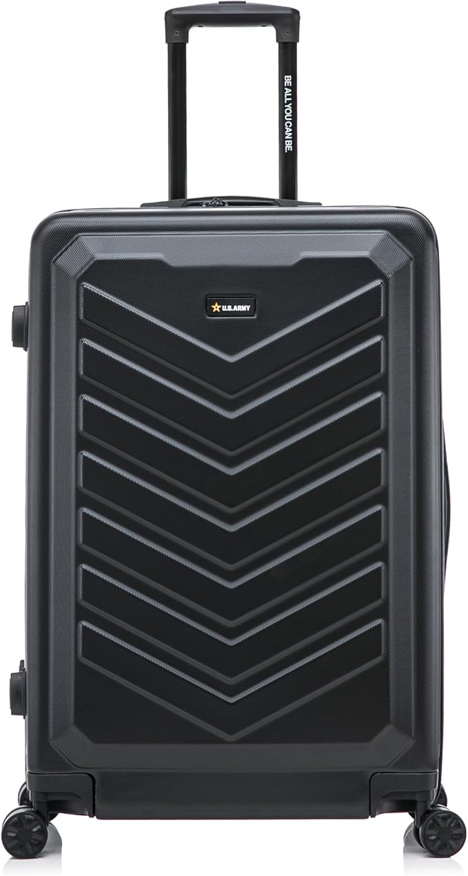 US ARMY Fox 28 inch Hardside Luggage with Spinner Wheels | Lightweight Large Suitcase for Extended Travel | Chevron Icon, Gel Handle, Side Studs, Retractable Trolley, Heavy Duty | Black